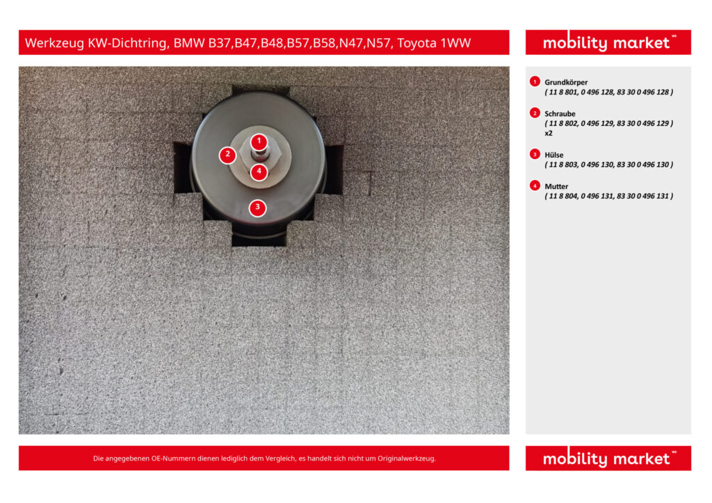 werkzeug kurbelwellendichtring, stirnseitig, bmw b37 b47 b48 b57 b58 n47 n57 1ww, wie 118800, 0496127