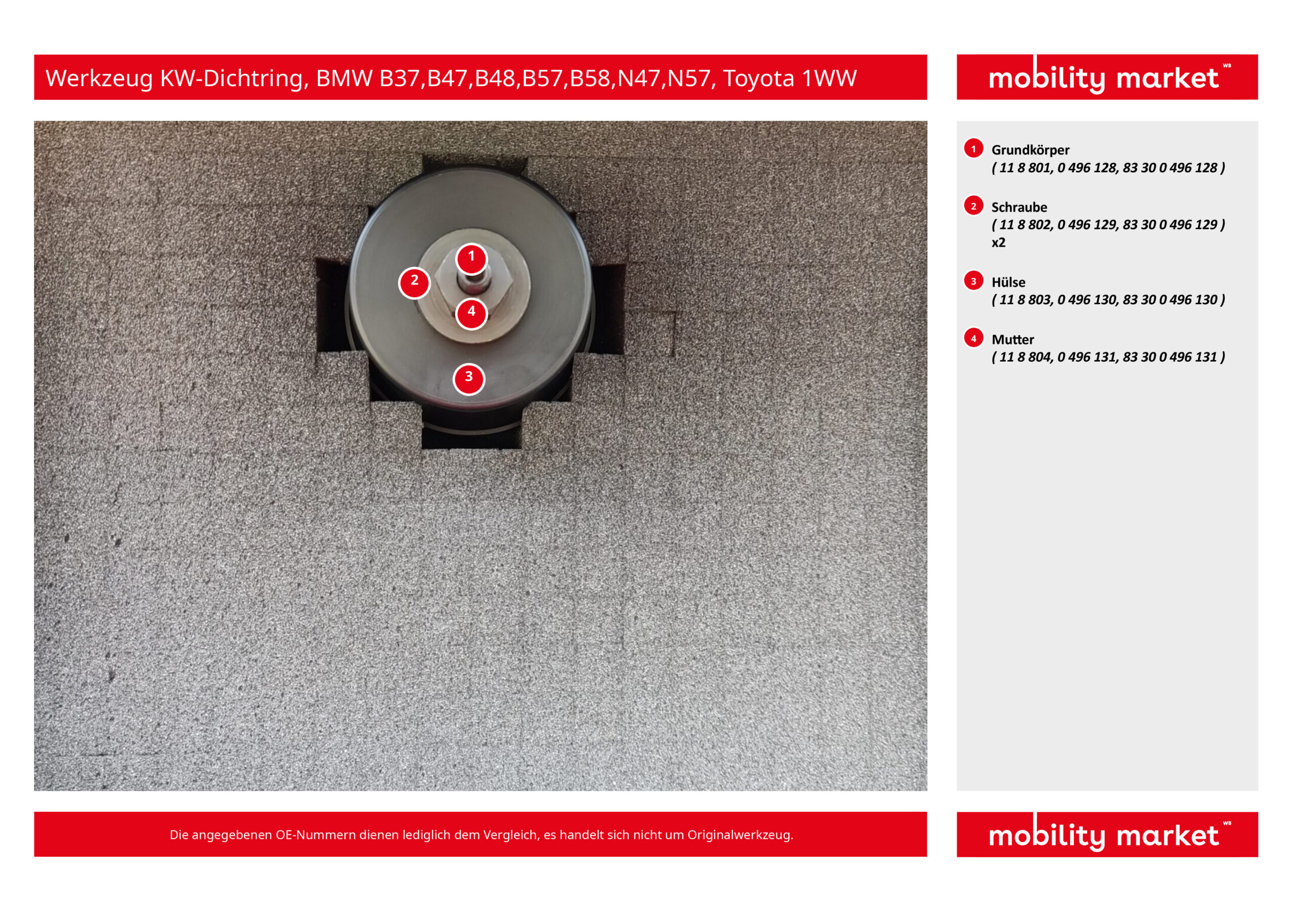 werkzeug kurbelwellendichtring, stirnseitig, bmw b37 b47 b48 b57 b58 n47 n57 1ww, wie 118800, 0496127