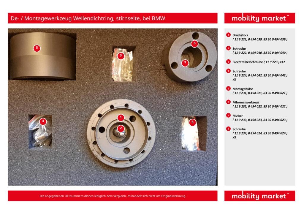 de / montagewerkzeug wellendichtring, stirnseite, bei bmw