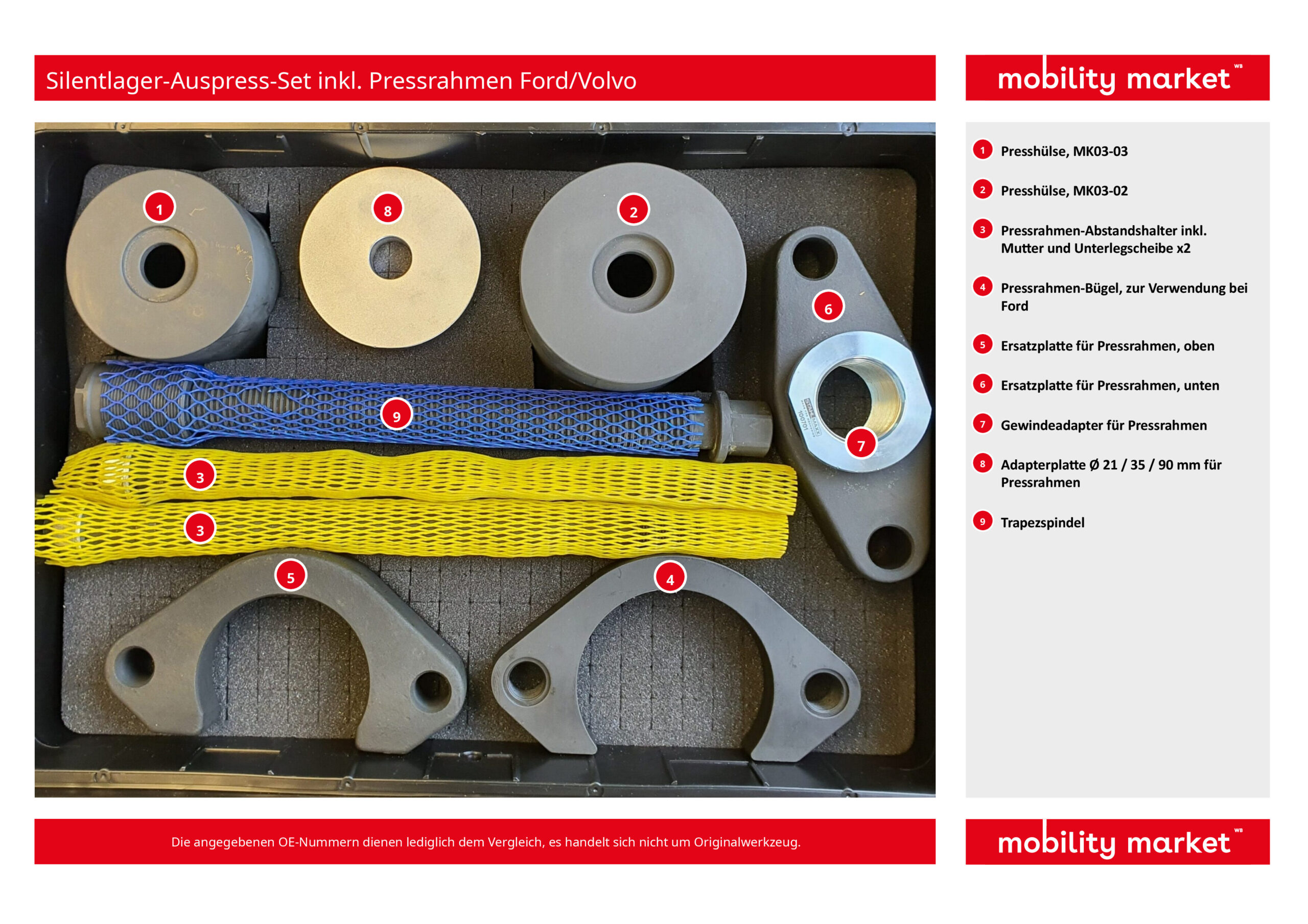 silentlager auspress set inkl. pressrahmen ford/volvo