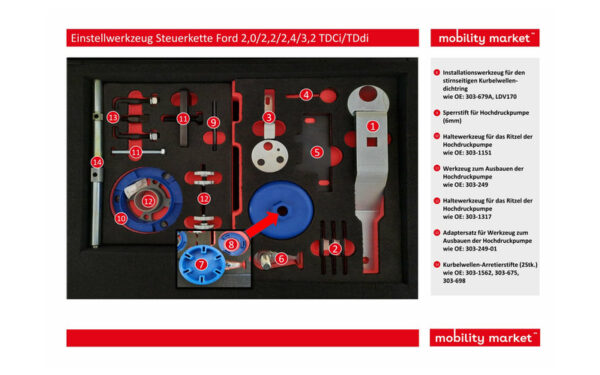 Zusatzbild 2 Einstellwerkzeug Steuerkette Ford 2,0/2,2/2,4/3,2 TDCi/TDdi