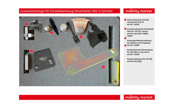 Zusatzbild 1 Zusatzwerkzeuge für Einstellwerkzeug Steuerkette VAG 6-Zyl.