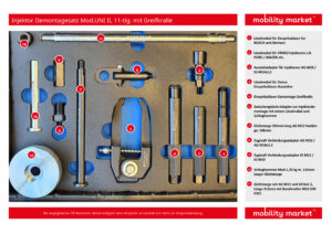 injektor demontagesatz mod.uni ii, 11 tlg. mit greifkralle