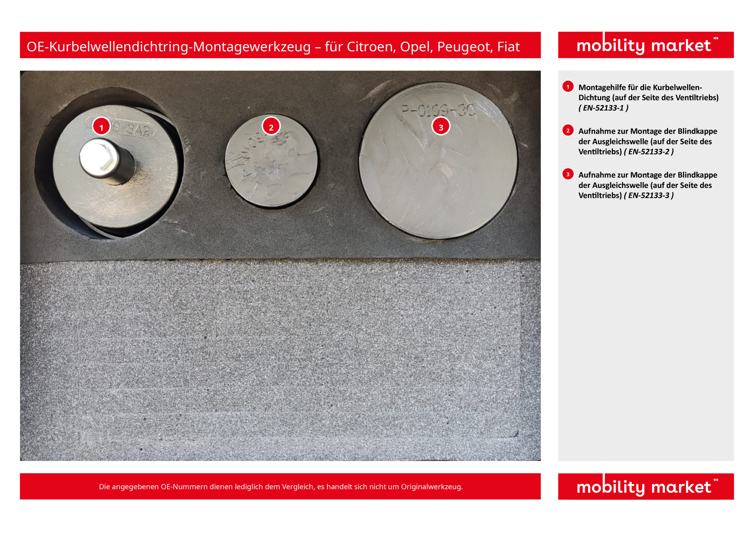 oe kurbelwellendichtring montagewerkzeug – für citroen, opel, peugeot, fiat en 52133, 0109 3, 2.000.037.168