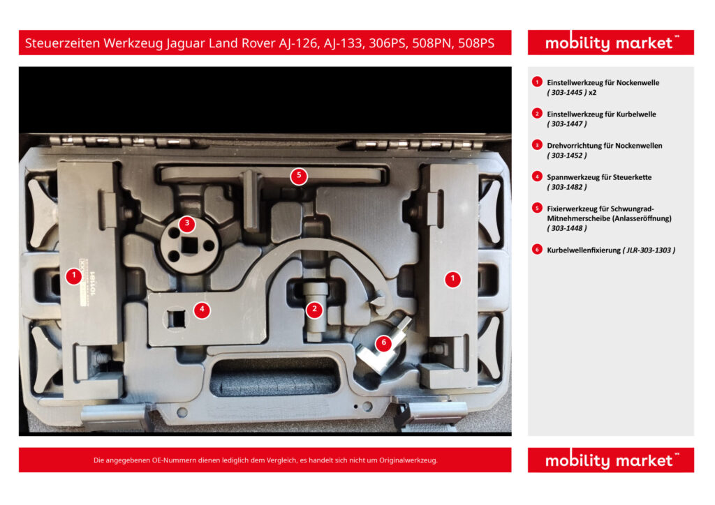 steuerzeiten werkzeug für jaguar land rover v6, v8, 3l, 5l, aj 126, aj 133, 306ps, 508pn, 508ps